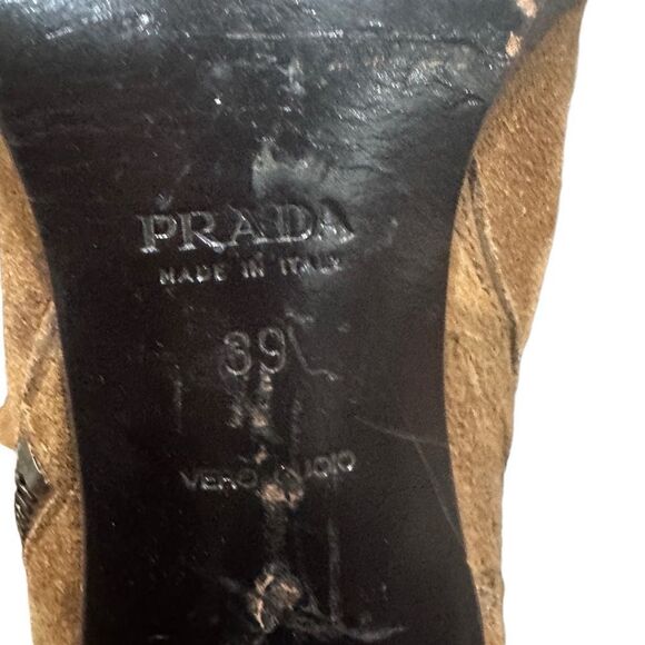 PRADA Boots Shoes Leather Suede British Tan Brown Zip Up Mid Calf Luxury Designe - Picture 7 of 11
